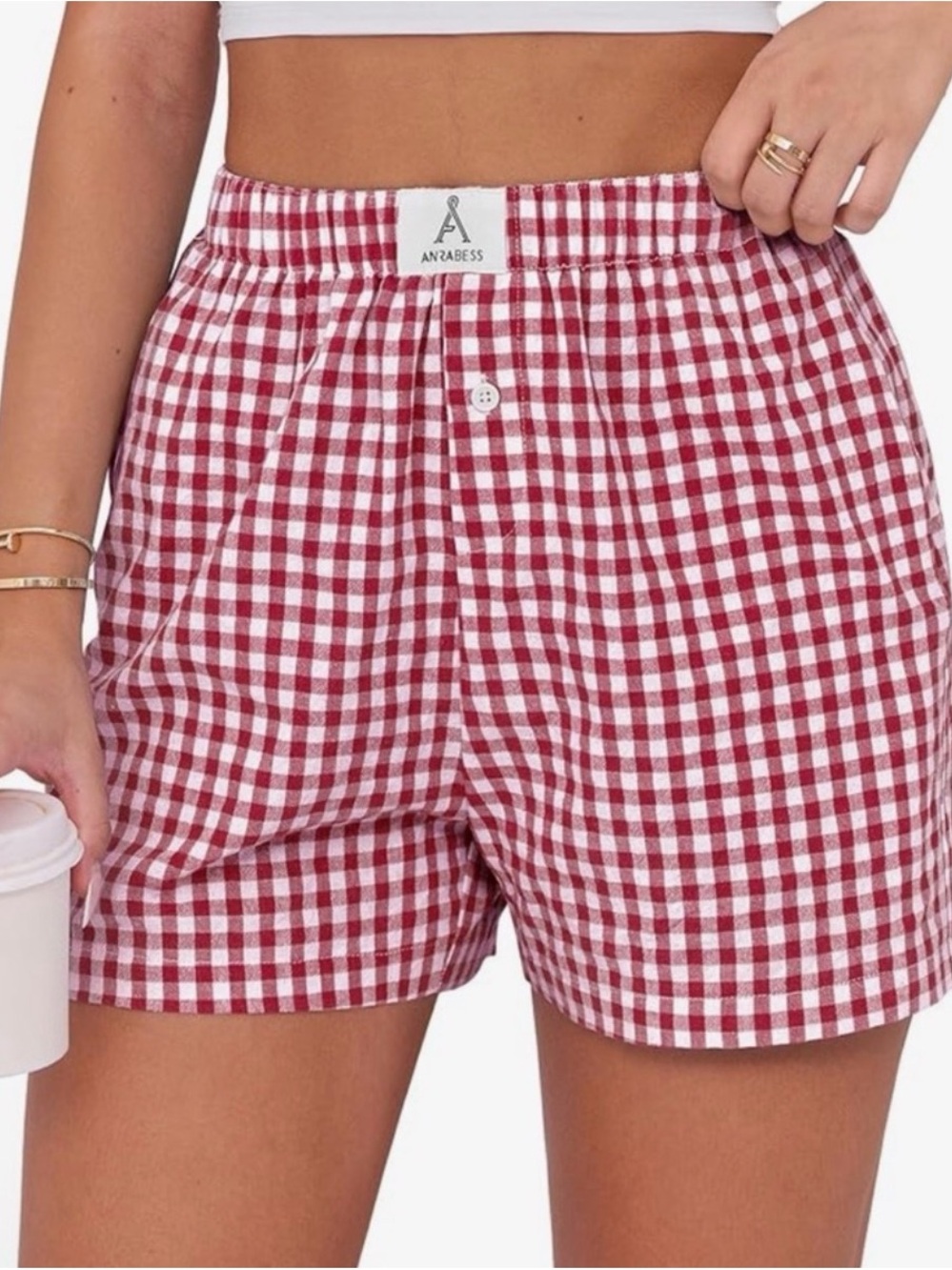 ANRABESS Red & White Gingham Boxer Shorts
